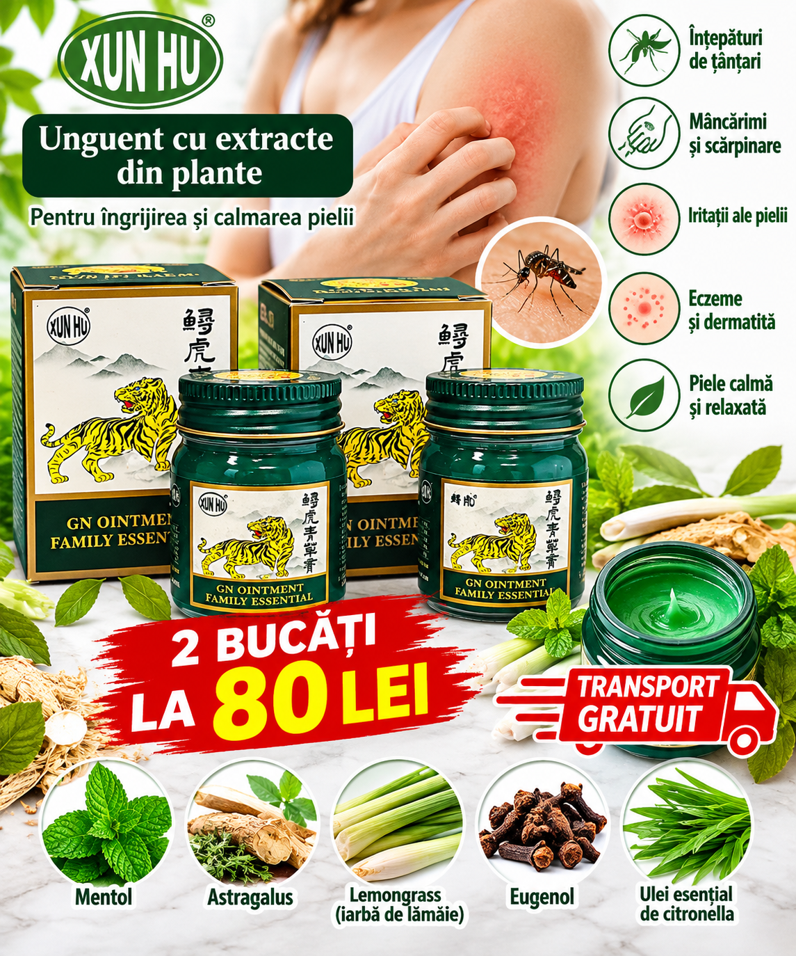 XUN HU – Unguent cu Extracte din Plante pentru Mâncărimi, Iritații și Îngrijirea Pielii, 25 g