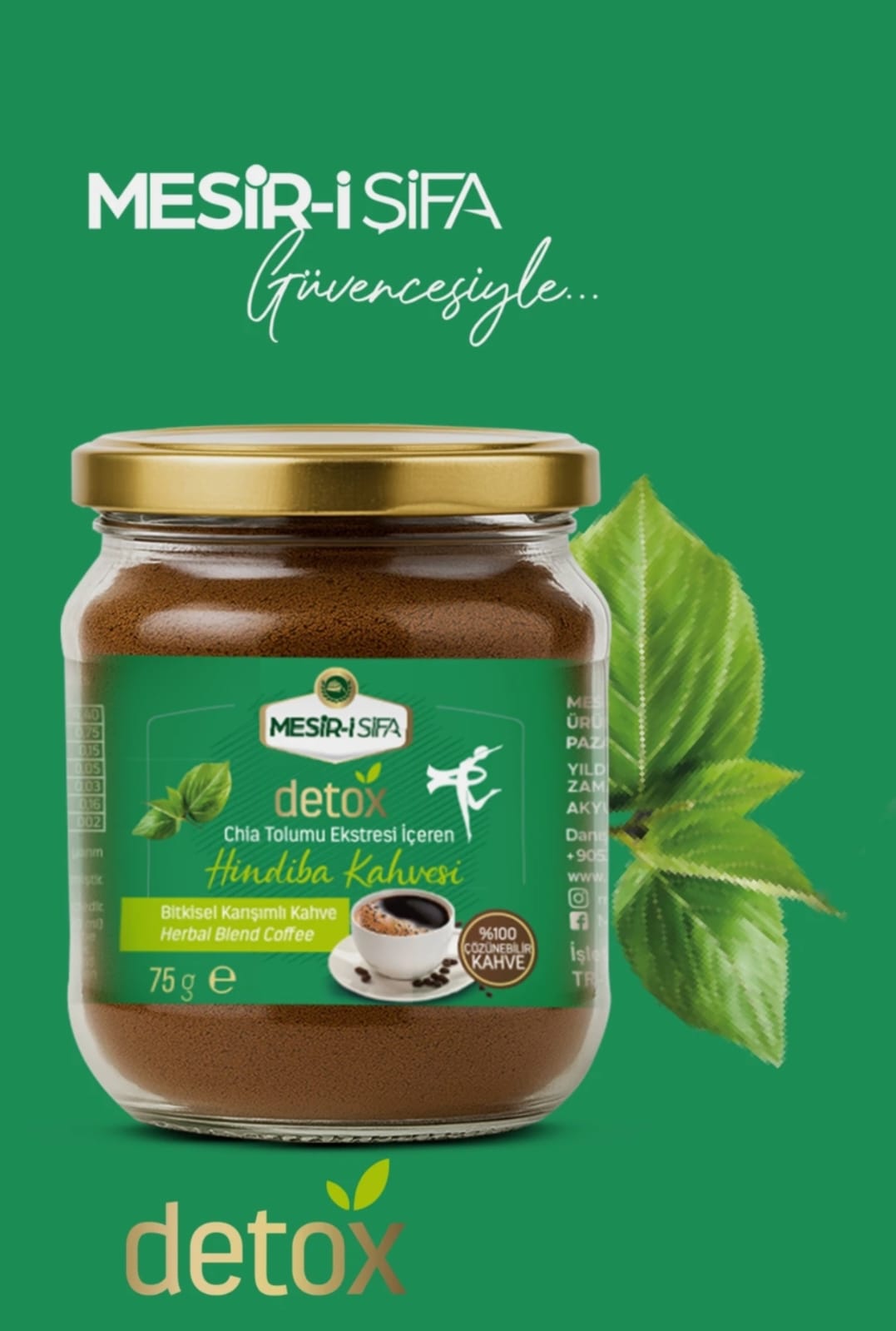 Cafea solubila de la mesiri-i-sifa, cu extract din seminte de chia și cicoare ajuta la arderea grasimilor din corp detox si antioxidant 75 gr