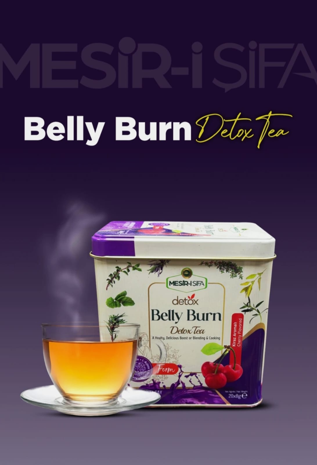 Belly burn, Ceai de slăbit și detox cu aromă de cireșe – Gust plăcut și corp ușor 8gr x 20