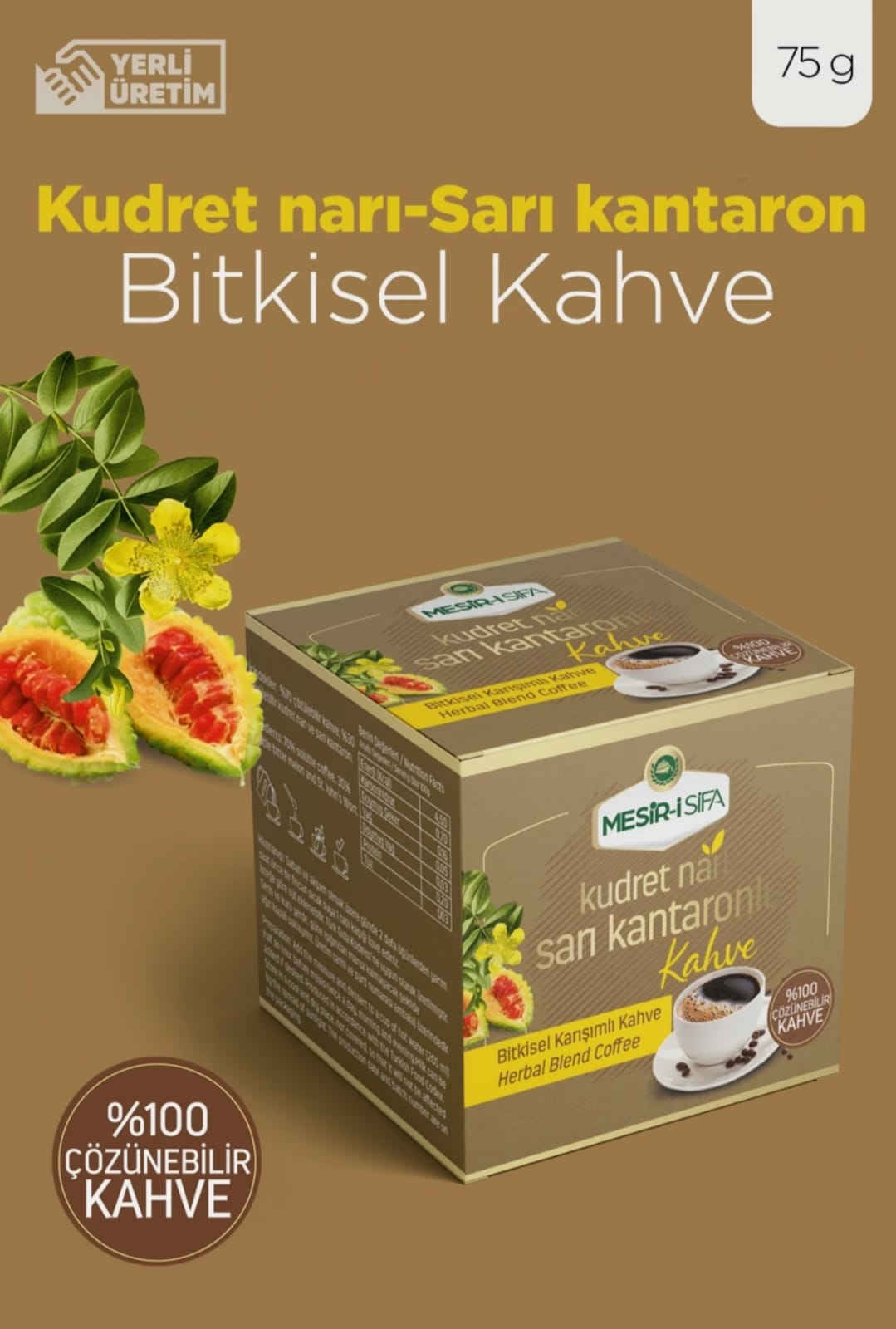 Cafea solubilă cu extract de sunătoare și pepene amar – Echilibru emoțional și sprijin pentru metabolism 75 gr