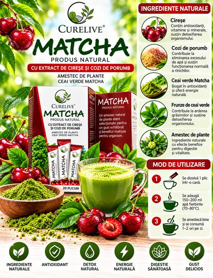 CURELIVE MATCHA CU EXTRACT DE CIREȘE ȘI COZI DE PORUMB – DETOX & ANTIOXIDANT