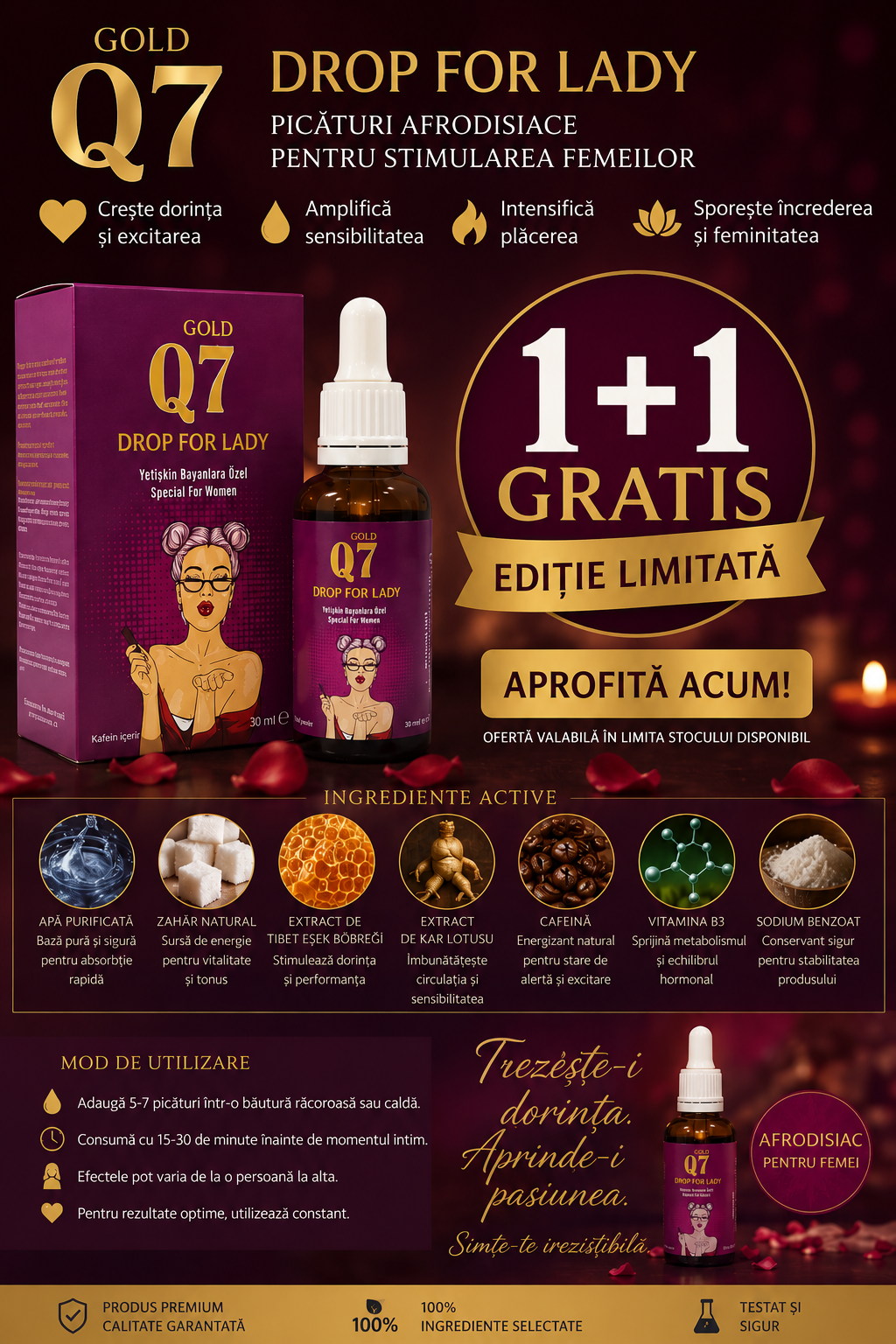 Gold Q7 Drop for Lady – Picături pentru Femei 30 ml | Ofertă 1+1 GRATIS – Ediție Limitată