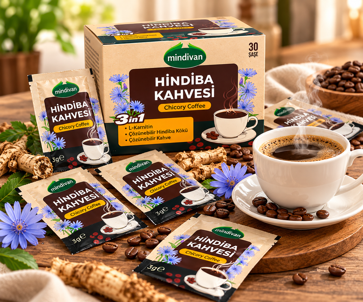 Mindivan Hindiba Kahvesi 3 în 1 – Cafea Detox cu Cicoare și L-Carnitină, Ingrediente Naturale, 30 Plicuri, 90 g