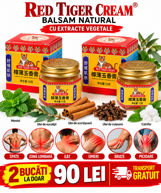 Red Tiger Cream 15 g – Balsam pentru masaj spate, zona lombară, gât, umeri, brațe și picioare, ideal pentru musculatura solicitată
