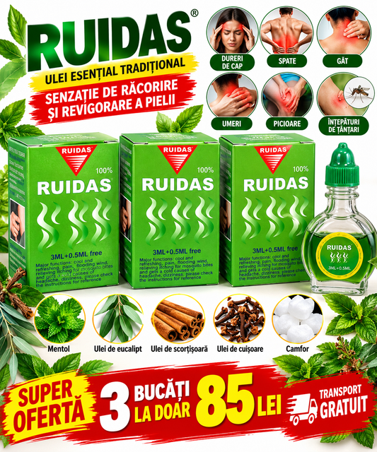 RUIDAS – Ulei Esențial Tradițional Răcoritor pentru Masaj și Îngrijirea Pielii, 3,5 ml
