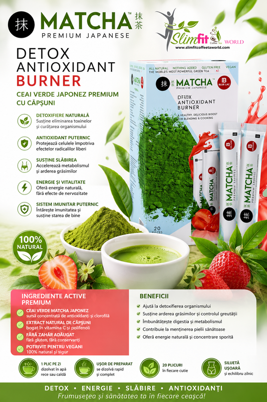 Matcha ceai detox antioxidant burner cu capsuni