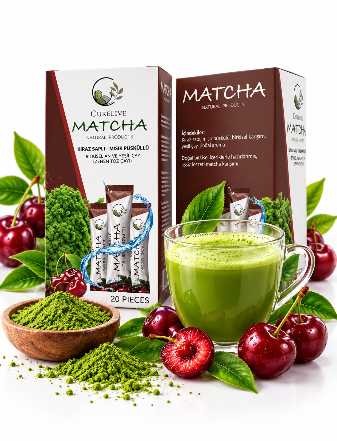 CURELIVE MATCHA CU EXTRACT DE CIREȘE ȘI COZI DE PORUMB – DETOX & ANTIOXIDANT