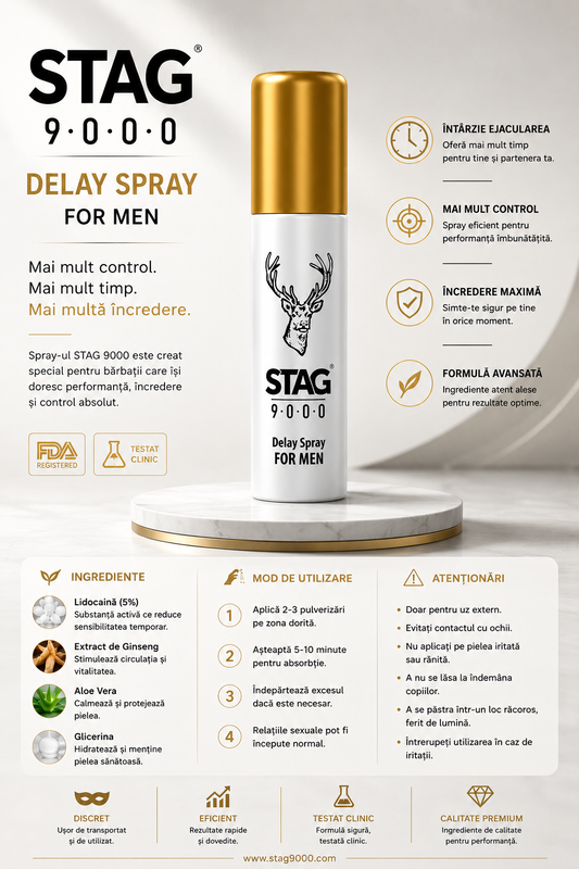 STAG 9000 Delay Spray for Men 20 ml – Spray pentru Întârzierea Ejaculării, Control al Sensibilității și Prelungirea Actului Intim pentru Bărbați