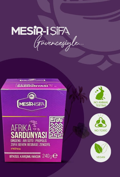 Pastă mixtă cu extract din mușcat african, ginseng, propolis, ghimbir și lăptișor de matcă – Energie, vitalitate și imunitate 240 gr mesiri i sifa