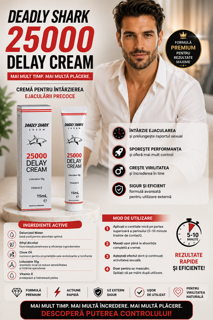 Cremă Deadly Shark 25000 pentru Control și Prelungirea Raportului – 15 ml