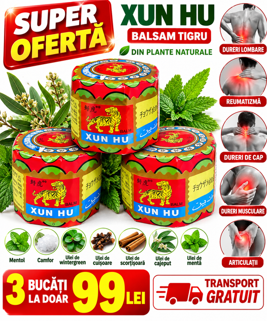 XUN HU Tiger Balm – Cremă Balsam pentru Dureri Lombare, Reumatice, Musculare, Dureri de Cap și Înțepături de Insecte, 18,4 g