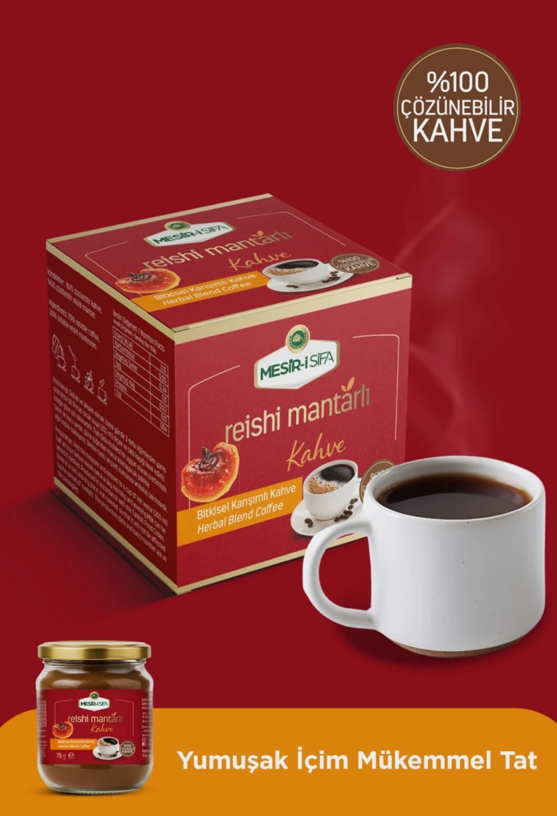 Cafea solubila cu extract din ciuperca reishi anti- aging stare de bine, si energie, 75gr mesiri-i-sifa