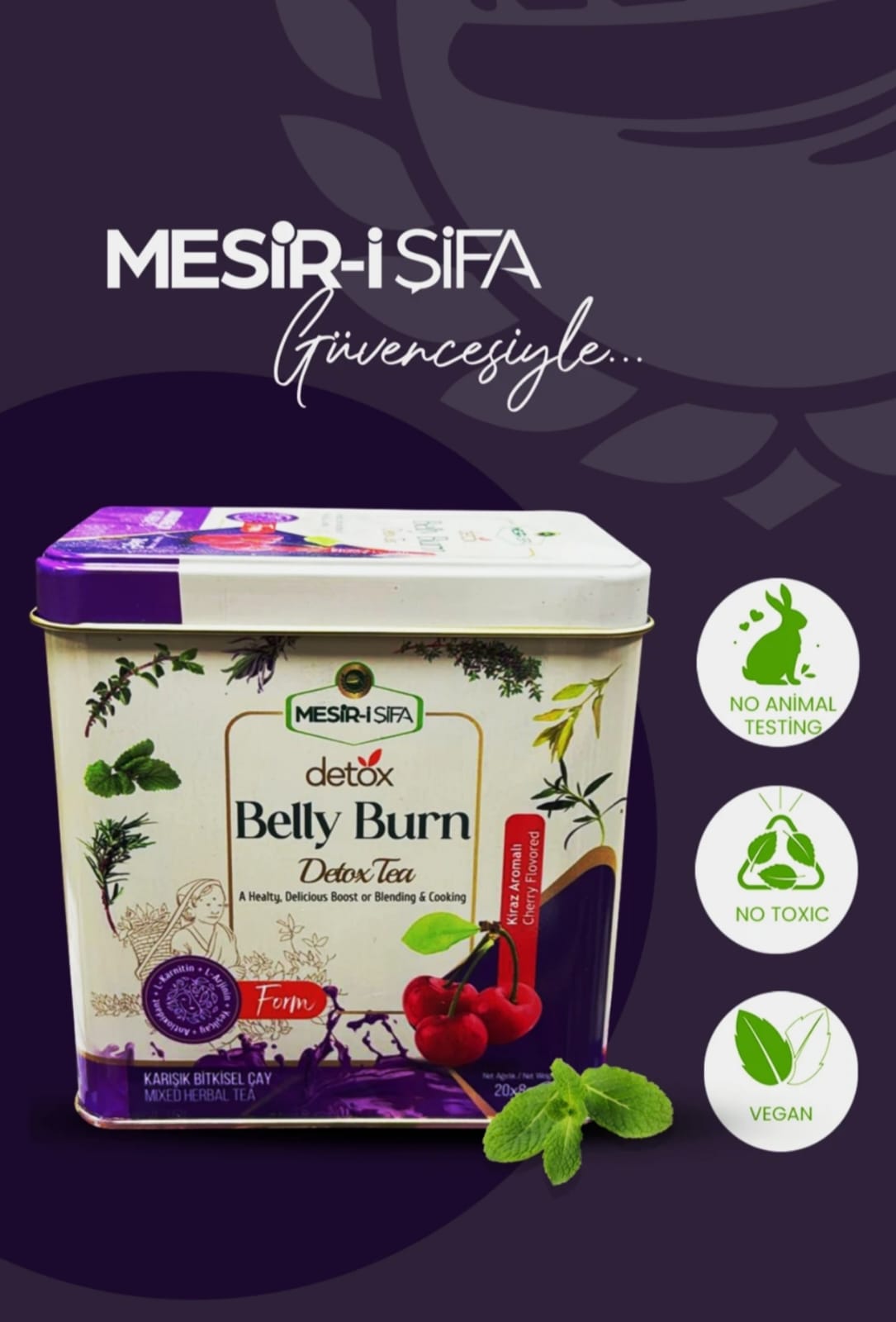 Belly burn, Ceai de slăbit și detox cu aromă de cireșe – Gust plăcut și corp ușor 8gr x 20