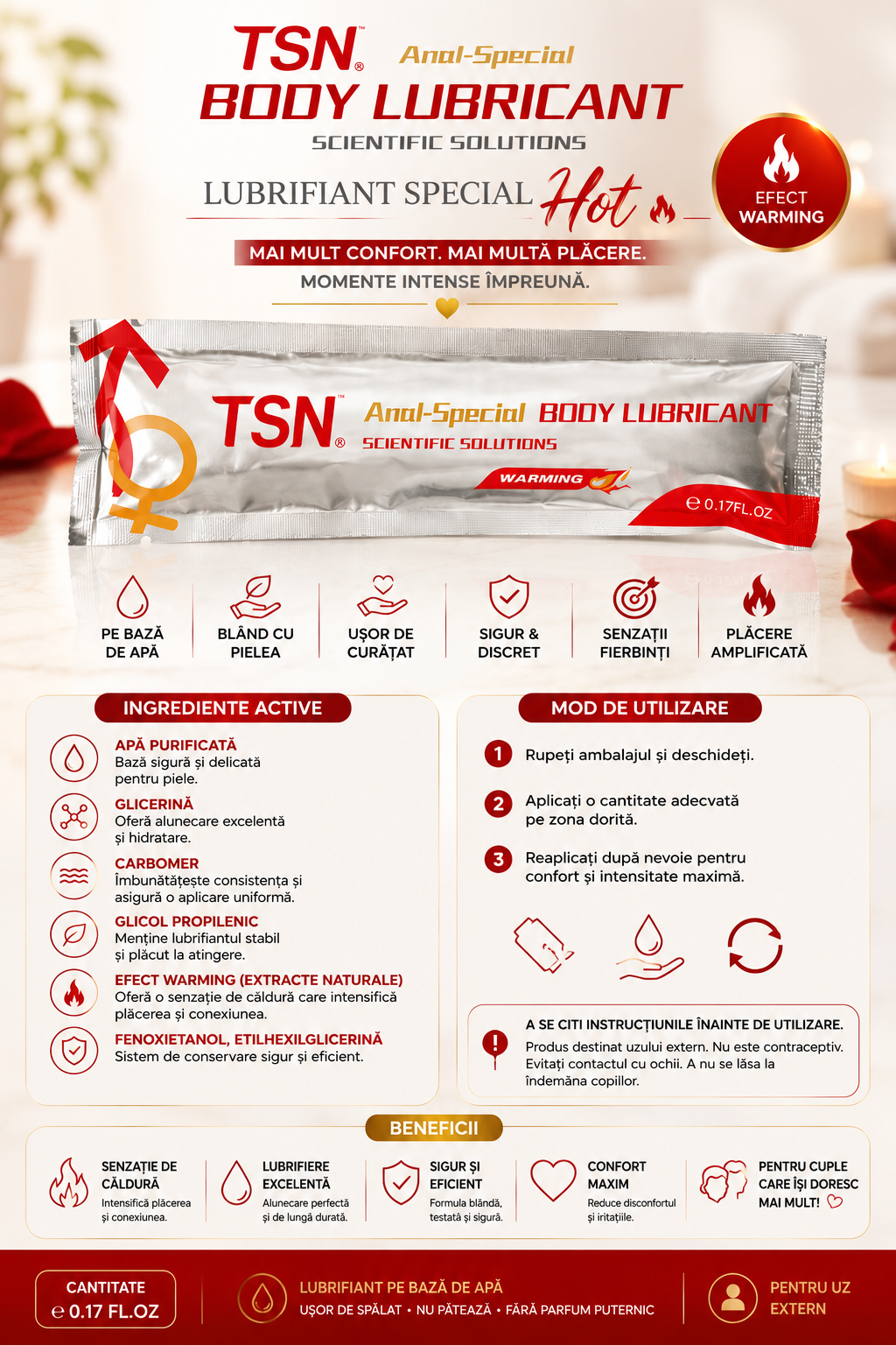 TSN Anal-Special Hot – Lubrifiant Intim pe Bază de Apă cu Efect de Încălzire