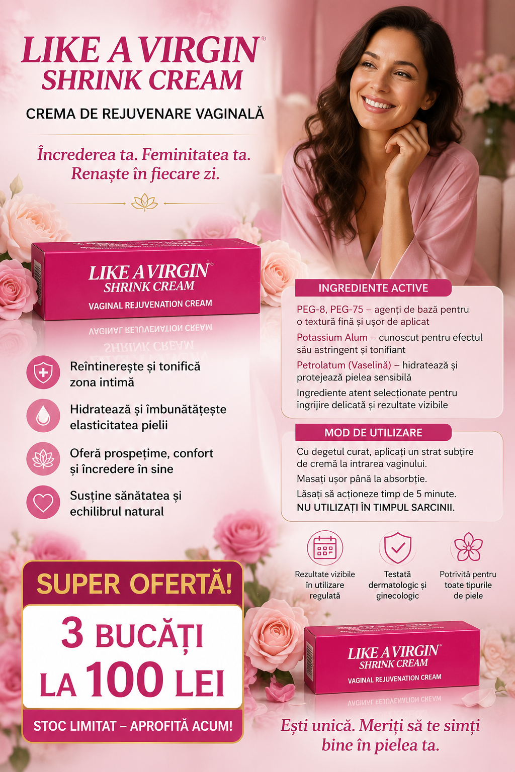 Set 3x Like a Virgin Shrink Cream – Cremă de Îngrijire Intimă pentru Hidratare și Confort