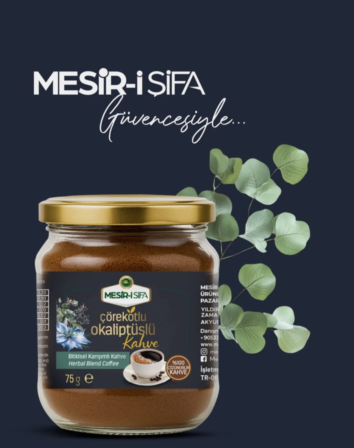Cafea solubila cu extract din chimen negru si eukaliptus ajuta la respiratie usoara si energie naturala 75 gr