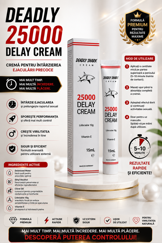 Cremă Deadly Shark 25000 pentru Control și Prelungirea Raportului – 15 ml