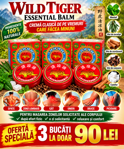Wild Tiger Essential Balm – Crema Clasică de pe Vremuri pentru Masaj Spate, Lombar, Gât, cap.Umeri, Brațe și Picioare – 10 g