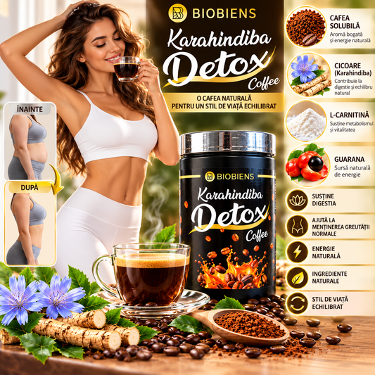 BIOBIENS Karahindiba Detox Coffee – Cafea Solubilă Premium cu Cicoare, L-Carnitină și Guarana, Energie Naturală și Susținerea Metabolismului