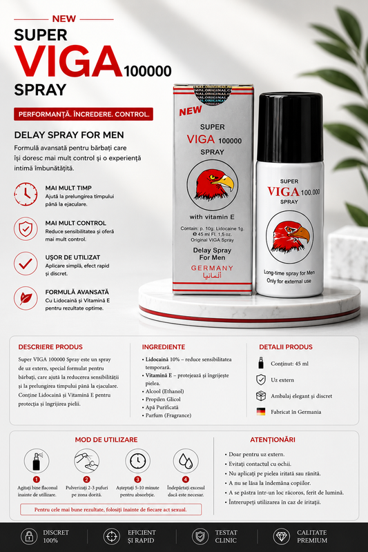VIGA 100000 Super Delay Spray 45 ml – Spray pentru Întârzierea Ejaculării, cu Lidocaină